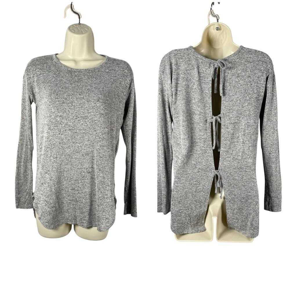 Aerie Top Size XS Gray Long Sleeve Tie Open Back Just Add Leggings Minimalist